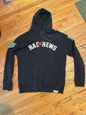 Diamond Supply Co. Black Crewneck "Bad News" Sweatshirt with Rose Accent